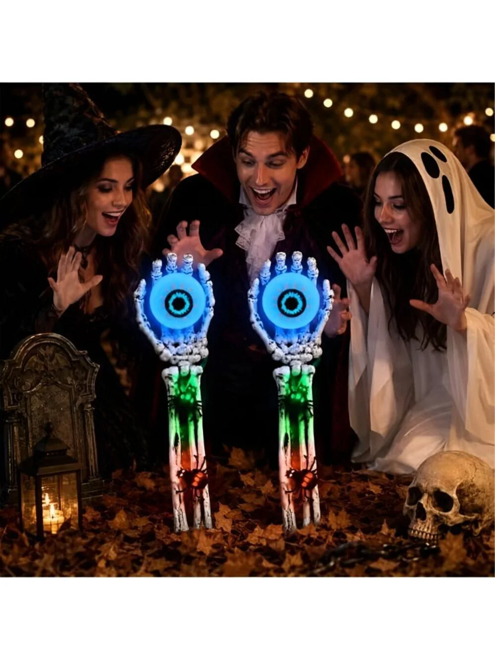 Halloween Decorations Skeleton Arms Hands 2 Packs with Blue Eyeball Lights
